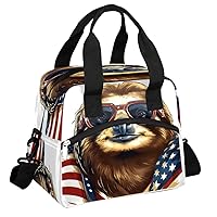 Insulated Lunch Bag for Women Men, America Sloth Reusable Lunch Box,Thermal Cooler Tote Bag Organizer with Adjustable Shoulder Strap,Lunch Container with Front Pocket for Work Picnic Hiking Beach