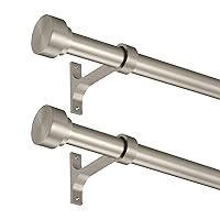 2 Pack Heavy Duty 1 Inch Diameter Single Curtain Rods 72-144” Adjustable Window Curtain Rod with with Cylindrical Cap Finials, Wall Mount and Ceiling Mount, Matte Nickel