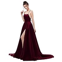 Women's Spaghetti Strap A-line Split Backless Long Prom Evening Dresses for Wedding Party J290