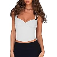REORIA Women's Sexy Sweetheart Neck Sleeveless Backless Trendy Going Out Corset Tank Crop Tops