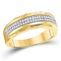 Jewels By Lux 10K Yellow Gold Mens Round Diamond Wedding Scalloped Edge Band Ring 1/5 Cttw, Mens Size: 7-13