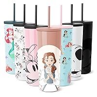 Simple Modern Disney Princess Insulated Tumbler Cup with Flip Lid and Straw Lid | Gifts for Women Men Reusable Stainless Steel Water Bottle Travel Mug | Classic Collection | 24oz Belle on Mauve