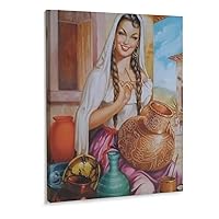 Vintage Art Poster Pottery Pot Woman Aboriginal Ceramic Art Poster Canvas Painting Posters and Prints Wall Art Pictures for Living Room Bedroom Decor 24x32inch(60x80cm) Frame-Style