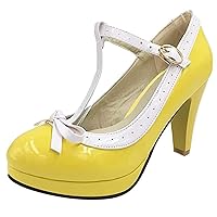 Women Block Heel T Strap Mary Jane Pumps Bows