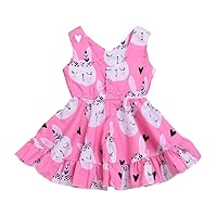 Easter Girls' Cute Cartoon Rabbit Printed Sleeveless Princess Dresses.