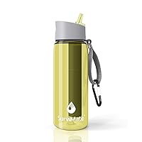 SurviMate 0.01μm Ultra-Filtration Filtered Water Bottle, Portable Water Filter Bottle with 4-Stage Filtration for Survival, Camping, Hiking, Backpacking, Drinking, Emergency