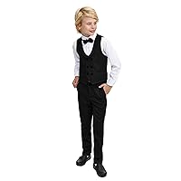 Lilax Boys Suit Set Slim Fit Vest, White Dress Shirt, Dress Pants and Bowtie 4 Piece Formal Suit Set