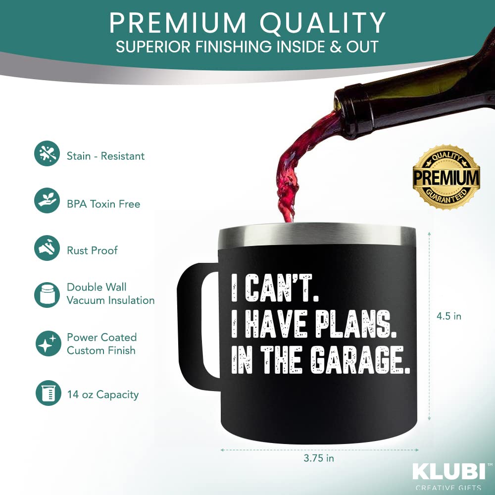 KLUBI Birthday Gifts for Dad Men- Coffee Tumbler Mug 14oz - Garage Dad Funny, Cool Fathers Day Gift Idea from Daughter, Son, Husband, Guys, Papa Who Wants Nothing, Grandpa, Awesome, Mechanic, Uncle