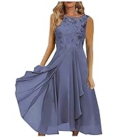 Spring Dresses for Women 2024 Maxi 3/4 Sleeves, Women's Chiffon Patchwork Round Neck Sequin Print Maxi Skirt L