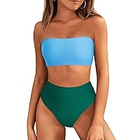 Pink Queen High Waisted Bathing Suit for Women Removable Strap High Leg Two Piece Bikini Set Swimsuits Green XL