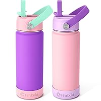 Fimibuke Kids Insulated Water Bottle - 18oz BPA-FREE 18/8 Stainless Steel Kids Cup with Straw Travel Tumbler Leak Proof Double Wall Vacuum Toddler Water Bottle for School Boys Girls（2 Pack, Macaron）