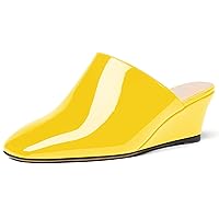 Women's Square Toe Evening Dress Slide Casual Patent Wedge Low Heel Mules Shoes 2 Inch