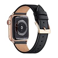 Bestig Bands Compatible with Apple Watch Band 38mm 40mm 41mm or 42/44/45/49mm, Genuine Leather Replacement Wristband Strap for iWatch Ultra SE Series 9 8 7 6 5 4 3 2 1 Women Men(Black+Rose Gold)