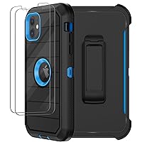 for iPhone 11 Case with Belt Clip Holster, 2 x Screen Protector, [Military Grade] Heavy Duty Full Body Shockproof Dust-Proof Drop Proof Rugged Protective Cover for Apple iPhone 11 (Black Blue B)
