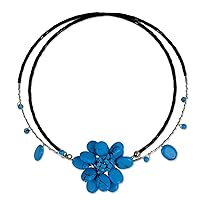 NOVICA Handmade Beaded Choker Unique Floral Turquoise Colored Resin Stainless Steel Blue Thailand 'Delicate in Blue'