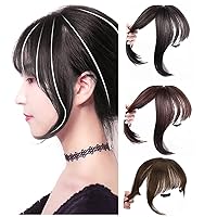 Clip on 3D Airy Bangs Mini Bang Topper for Women 12 inch Small Base Human Hair Toppers, Light Brown