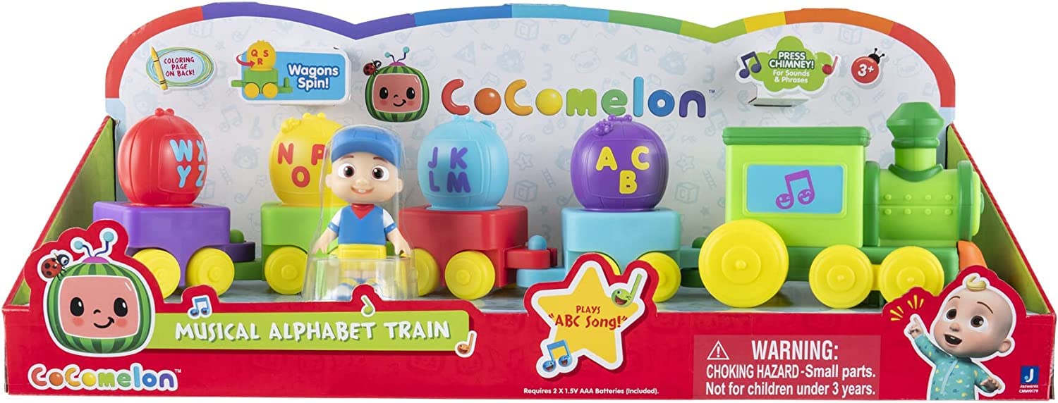 CoComelon Musical Alphabet Train with JJ-Features with Music,Sounds & Phrases-4 Alphabet Wagons,1 JJ Conductor Figure-Plays Clips of ‘ABC Song’-Toys for Kids and Preschoolers