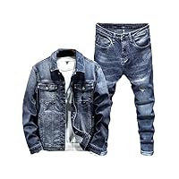 Spring Autumn Mens Denim Set, Vintage Cargo Jacket And Pencil Pants Set, Outerwear Jeans Matching Outfit