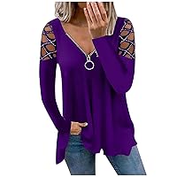 Women's Long Sleeve Tunic Tops Casual Dressy V-Neck Cut Out Cozy Flare Flowy Plus Size Loose Pullovers Tee Tops