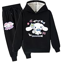 Kids Cinnamoroll Graphic Hooded Sweatshirts and Sweatpants Set,Casual Long Sleeve Hoodie Brushed Tracksuit for Girls