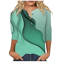 Women Spring Tops,Womens Tunics Tops 3/4 Sleeve Casual T-Shirts V Neck Button Loose Comfy Tee Lightweight Cute Blouse