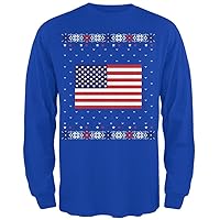 Old Glory Ugly Christmas T Shirts for Men, Xmas Shirt, Adult Long Sleeve 4th July Tee, Holiday Festive Tops Ideal for Parties and Seasonal Casual Wear, Blue, XL