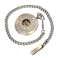 Automatic Self-Wind Luminous Mechanical Pocket Watch Court Style Roman Numerals Hollow Skeleton Steel Pendant Necklace Bronze