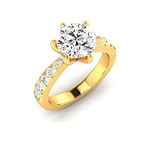 GEMHUB Beautiful Mothers Day Ring Lab Created G VS1 Diamond Round Shape Solitaire with Accents 1.69 Carat 14k Yellow Gold Sizable