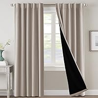 H.VERSAILTEX 100% Blackout Curtains for Bedroom with Black Liner Full Room Darkening Curtains Thermal Insulated Back Tab/Rod Pocket Window Drapes for Living Room, 2 Panels, 42 x 84 Inch, Natural Sand