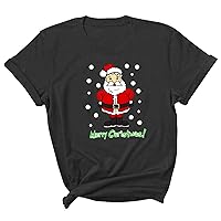 Merry Christmas Shirts for Women Cute Santa Elk Reindeer Shirt Short Sleeve Holiday Graphic Tee Tops Xmas Gift T Shirt