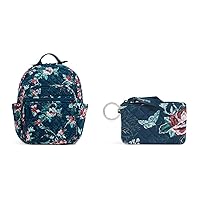 Vera Bradley womens Cotton Small Backpack Bookbag, Rose Toile - Recycled Cotton, One Size US Women's Zip Id Case Wallet, Rose Toile-Recycled Cotton, One Size
