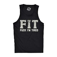 Mens Funny Fitness Tank FIT F*ck Im Tired Sarcastic Graphic Tanktop for Men