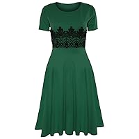 Oops Outlet Women's Cap Sleeve Waist Lace Insert Flared Skater Midi Dress Plus Size (US 16/18) Jade Green