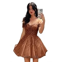 Women's Off Shoulder Appliques Short Prom Dress Gillter Tulle Teens Homecoming Dresses Cocktail Gown