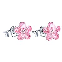 Lovely Rose High Polished 925 Sterling Silver Earrings with 6mm Austrian Crystal Stud Earring