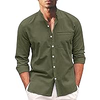Hawaiian Shirt for Men Tall Mens Fashion Casual Button Lapel Cotton Solid Long Sleeve Shirt Top with 2 Breast Pocket