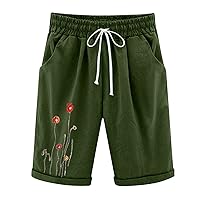 Women's Capri Hiking Pants Women Summer High Waisted Cotton Linen Pants Plus Size Shorts Lacing Beach Workout Pocket