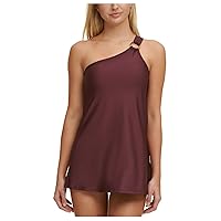 DKNY Womens One Shoulder Ring Swimsuit (Purple, 4)