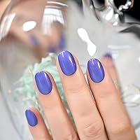 Glossy Press On Nails Lavender Purple Blue Nail Art Tips Salon Women Girls DIY Short Oval False Nails Manicure Reusable Acrylic Fake Nail Stick On Nails for Daily Office Home Party