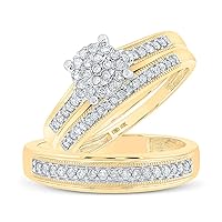 10kt Yellow Gold His Hers Round Diamond Cluster Matching Wedding Set 3/8 Cttw