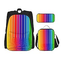 Rainbow Striped Backpack Travel Daypack With Lunch Box Pencil Bag 3 Pcs Set Casual Rucksack Fashion Backpacks