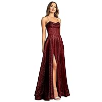 Maxianever Corset Tulle Prom Dresses Burgundy Sweetheart Women's Sleeveless Glitter Long Formal Evening Gowns with Slit US2