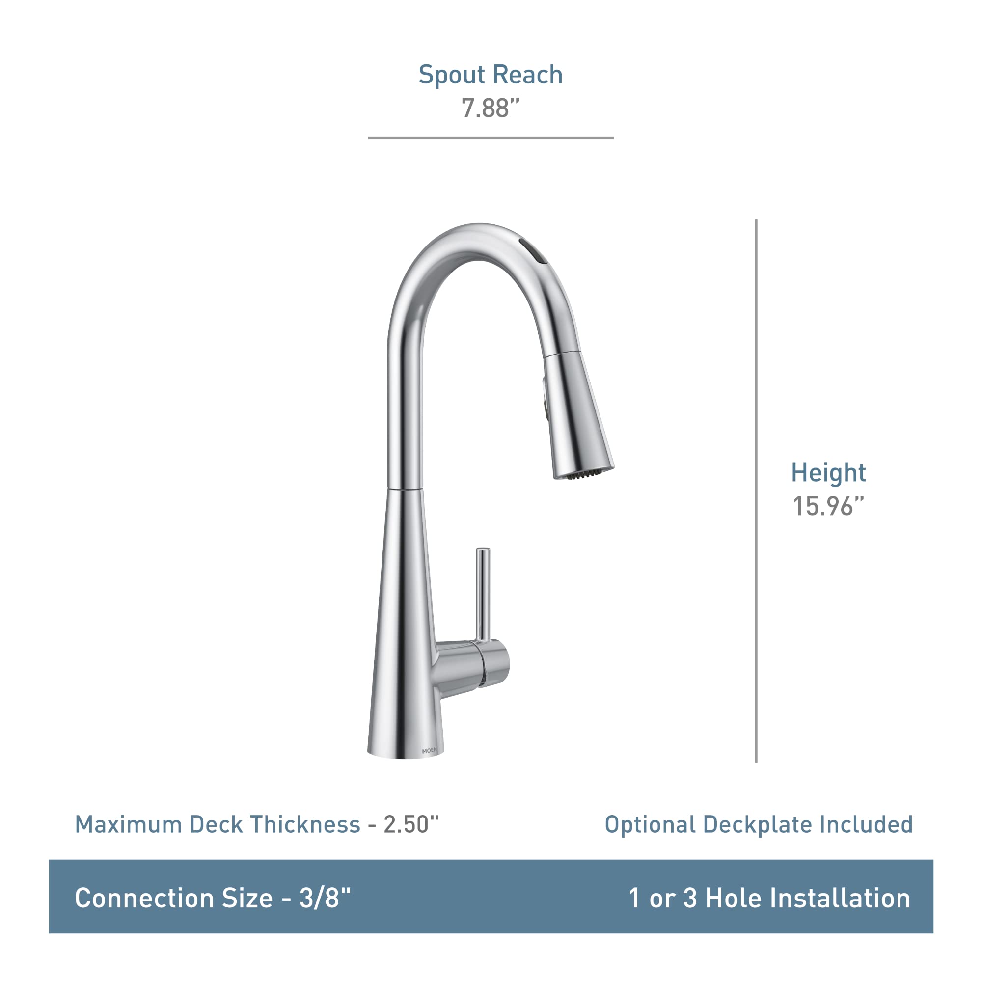 Moen Sleek Spot Resist Stainless One-Handle Smart Touchless Kitchen Faucet Pull Down Sprayer, Voice Control, and Power Boost, 7864EVSRS