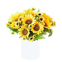 2 Bunches Artificial Sunflowers Fake Silk Flower Bouquet Artificial Flowers for Home Wedding Decor, 11.8 Inches