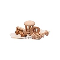 Wooden Animal Push Toy with Wheels for Baby, Toddler Grasping & Teething -  Montessori Wood Animal Car Set for Skill and Motor Development, Smooth, No
