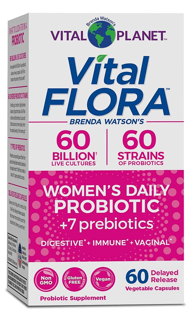 Vital Planet - Vital Flora Women’s Daily Probiotic Supplement with 60 Billion Cultures and 60 Strains, High Potency and Strain Diversity Probiotics for Women with Organic Prebiotics, 60 Capsules