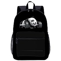 Panda Bear Gym Workout Weightlifting 17 Inch Laptop Backpack Large Capacity Daypack Travel Shoulder Bag for Men&Women