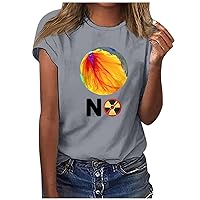 Women's Short Sleeve Round Neck Loose Fit Basic T Shirts 2024 Summer Dressy Holiday Floral Printed Tops Blouse