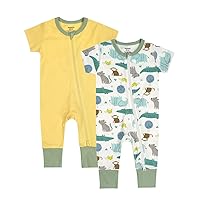 Teach Leanbh Baby Boys Girls 2 Pack 2 Way Zipper Footless Pajamas Cotton Short Sleeve Printing Romper Sleep and Play 3-24 Months (18-24 Months, Green animal)
