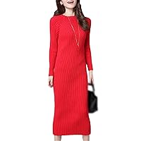 Sexy Slim Long-Sleeved Knitted Dress for Women Autumn and Winter Sweater Dress Mid-Length Bottoming Slim Long Skirt